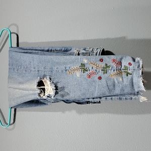 Embroidered Blue Jeans with Floral Design